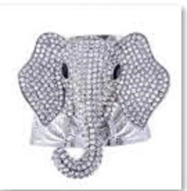 SILVER CUFF BANGLE ELEPHANT CLEAR STONES ( 1428 SCL ) made by Oh My Jewelry