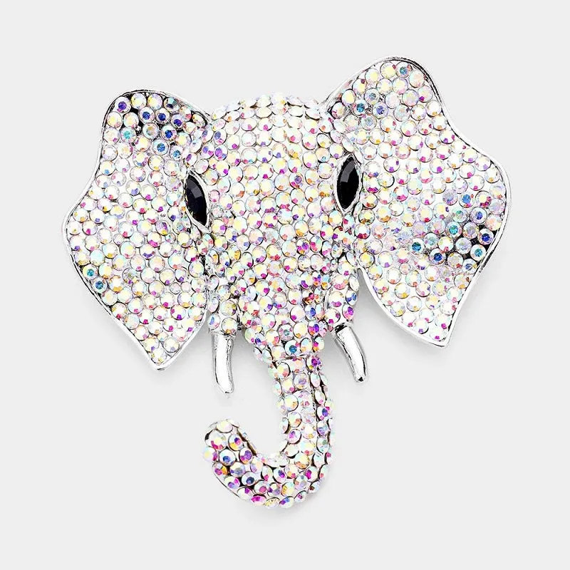 SILVER ELEPHANT BROOCH AB STONES ( 1378 SAB ) made by Oh My Jewelry