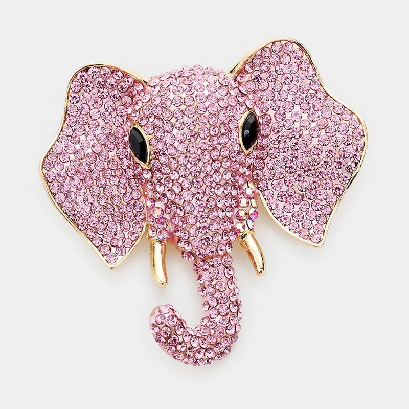 GOLD ELEPHANT BROOCH PINK STONES ( 1378 GPK ) made by Oh My Jewelry
