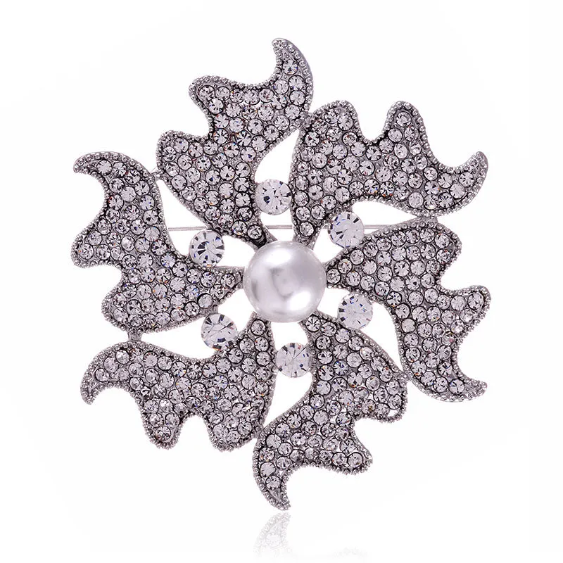 SILVER CLEAR FLOWER BROOCH STONES PEARL ( 1331 SCL ) made by Oh My Jewelry