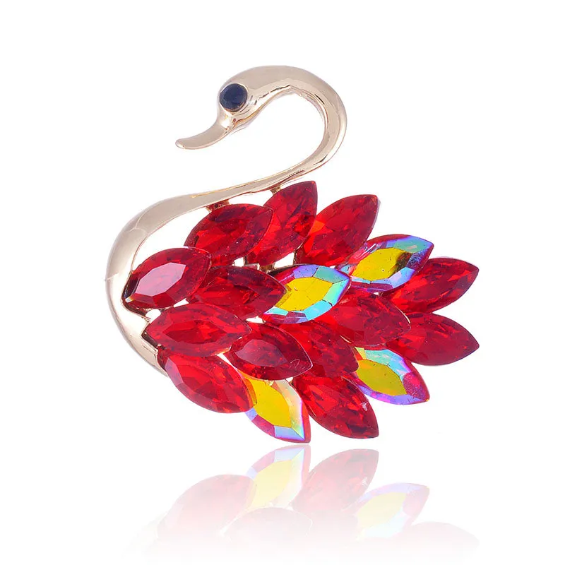 GOLD SWAN BROOCH RED AB STONES ( 1313 GRD ) made by Oh My Jewelry