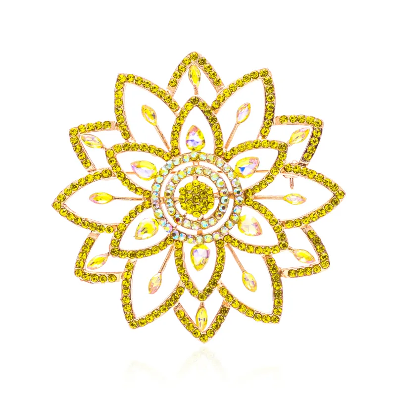 CRYSTAL FLOWER BROOCH PIN ( 1644 YLW ) made by Oh My Jewelry