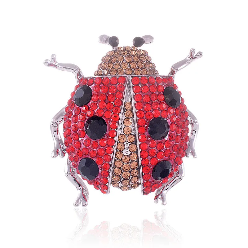 GOLD LADYBUG BROOCH RED TOPAZ BLACK STONES ( 1515 GRED ) made by Oh My Jewelry