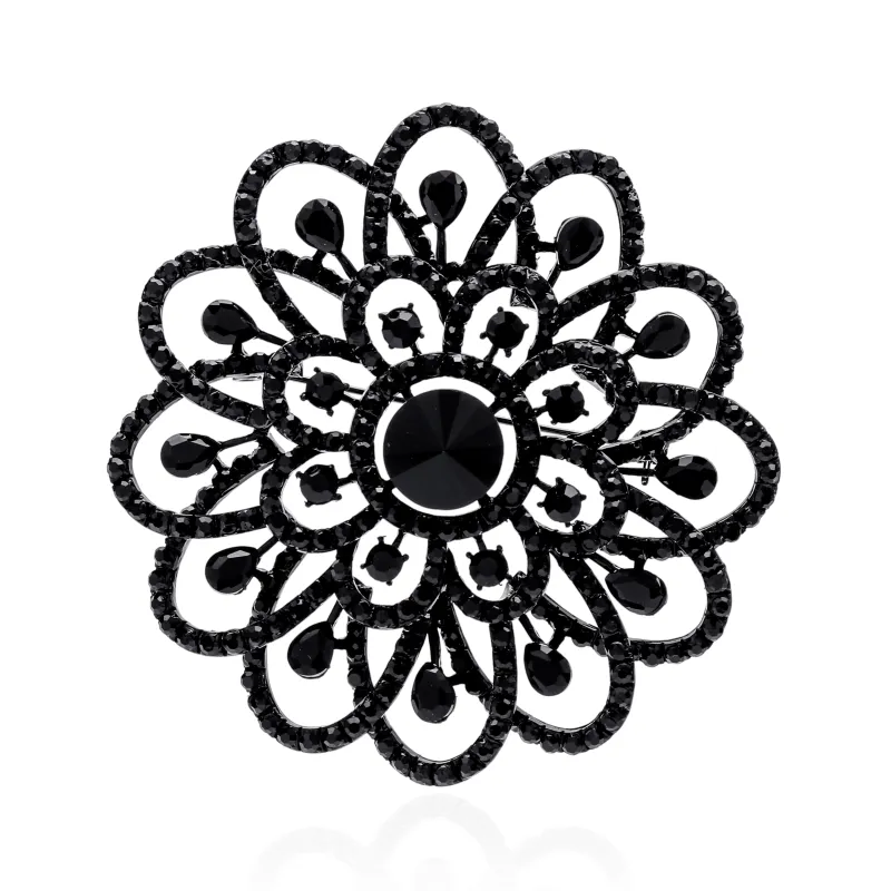LARGE FLOWER BROOCH ( 1643 JET ) made by Oh My Jewelry