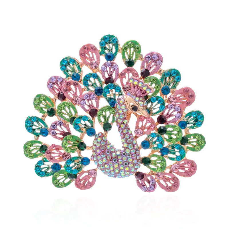 CRYSTAL PEACOCK BROOCH ( 1639 LM ) made by Oh My Jewelry