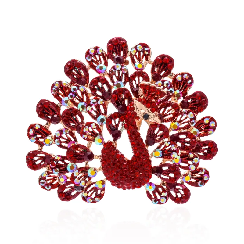 CRYSTAL PEACOCK BROOCH ( 1639 RED ) made by Oh My Jewelry