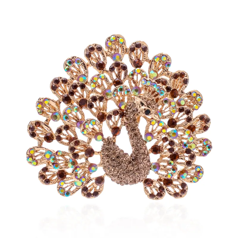 CRYSTAL PEACOCK BROOCH ( 1639 BRN ) made by Oh My Jewelry