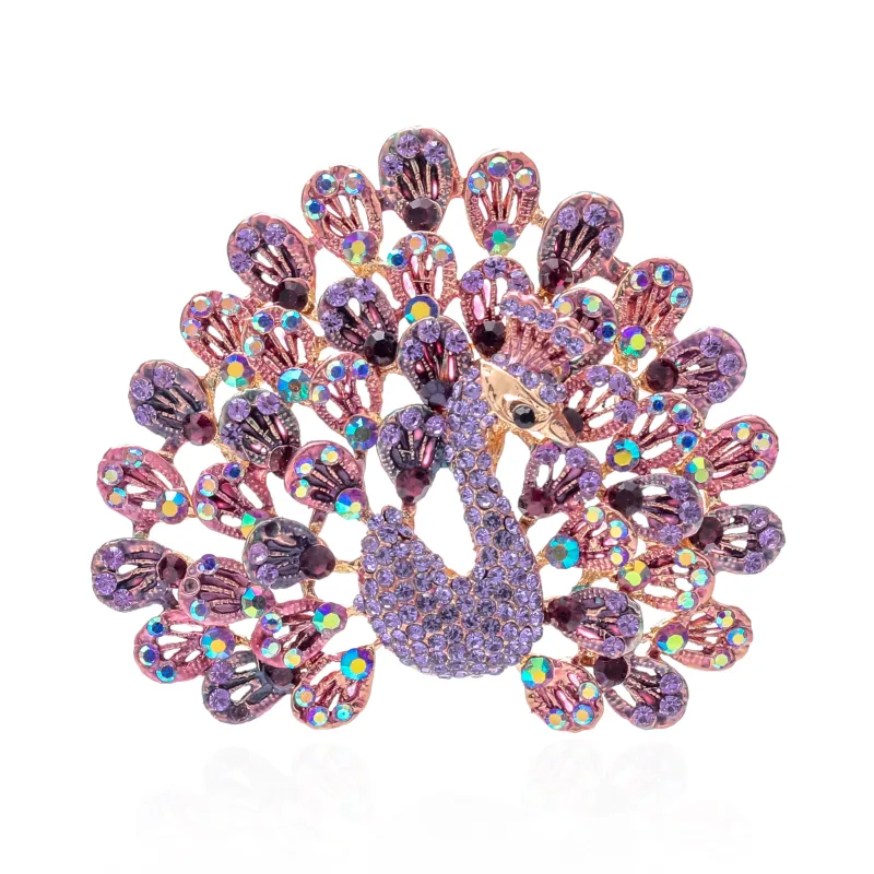 CRYSTAL PEACOCK BROOCH ( 1639 LV ) made by Oh My Jewelry