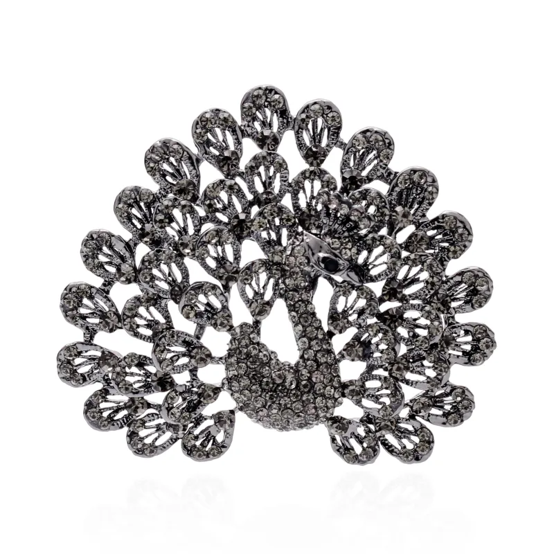 CRYSTAL PEACOCK BROOCH ( 1639 BD ) made by Oh My Jewelry