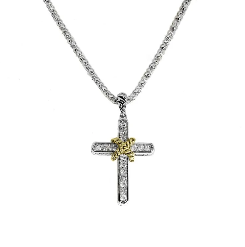 SILVER GOLD NECKLACE CROSS PENDANT ( 3467 ) made by Oh My Jewelry