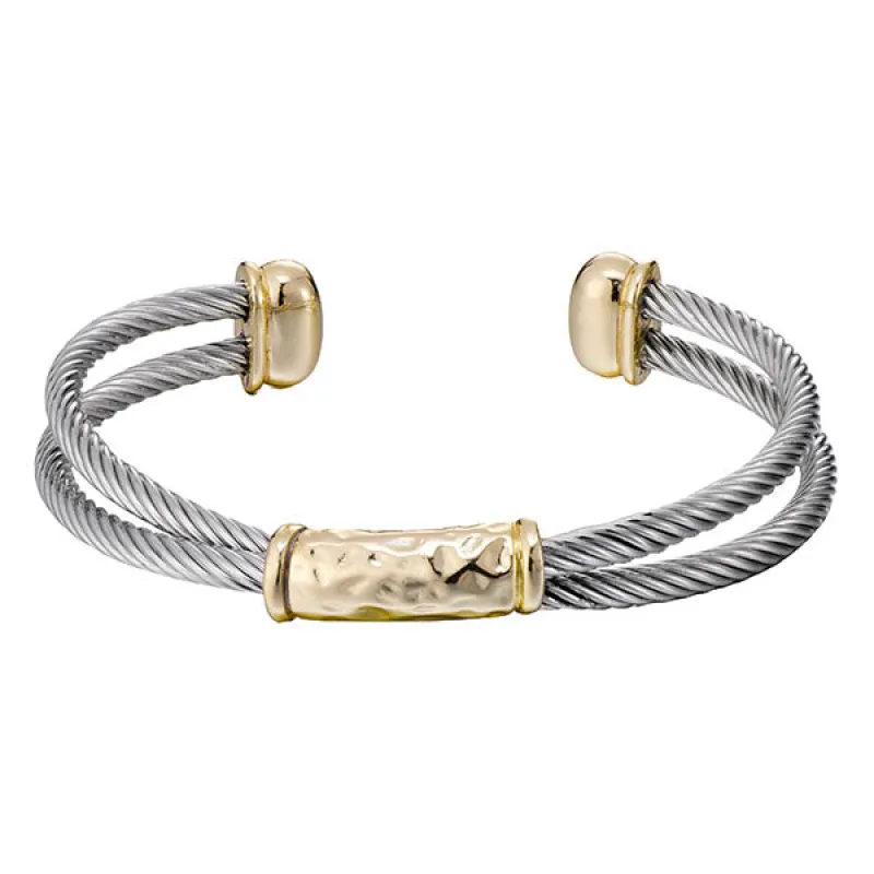 SILVER GOLD DOUBLE ROW CUFF BANGLE ( 10018 ) made by Oh My Jewelry