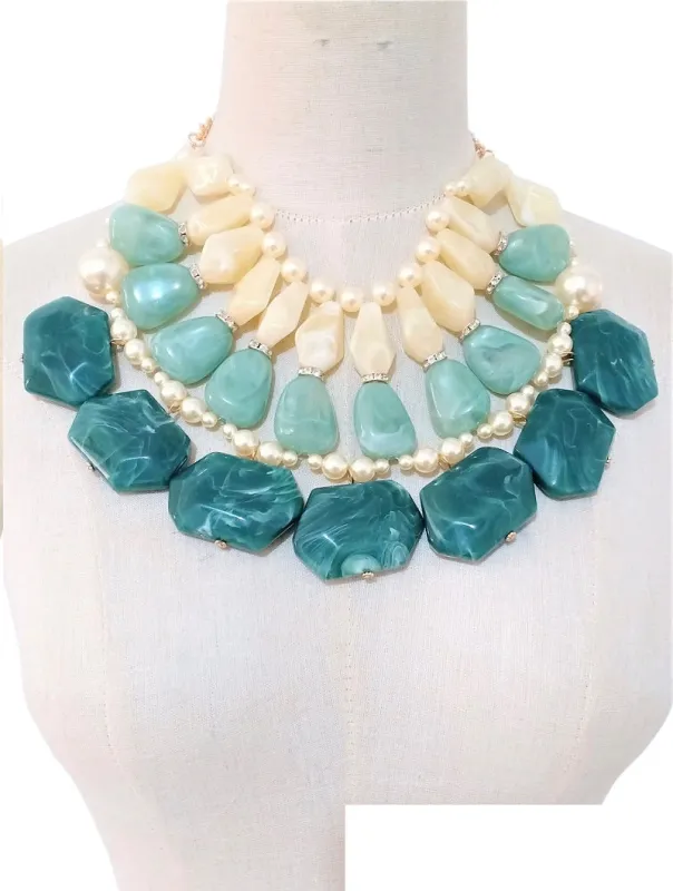 GOLD NECKLACE SET JADE COLOR STONES ( 3396 JADE ) made by Oh My Jewelry