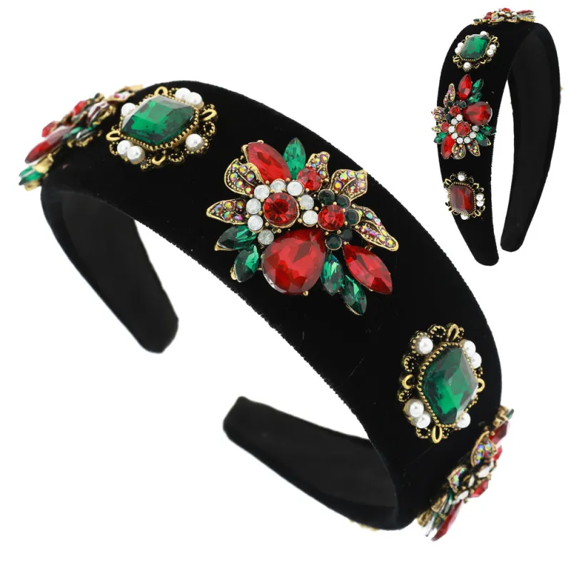 BLACK GOLD HEADBAND RED GREEN STONES ( 11212 CH ) made by Oh My Jewelry