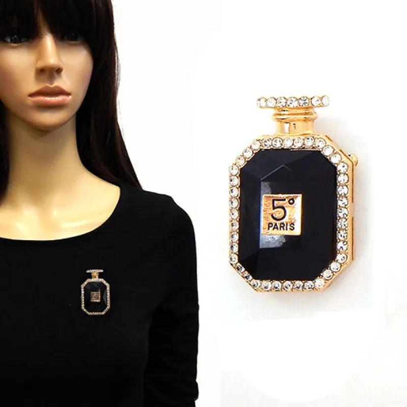 GOLD BLACK PERFUME BOTTLE BROOCH ( 2071 GDBLK ) made by Oh My Jewelry