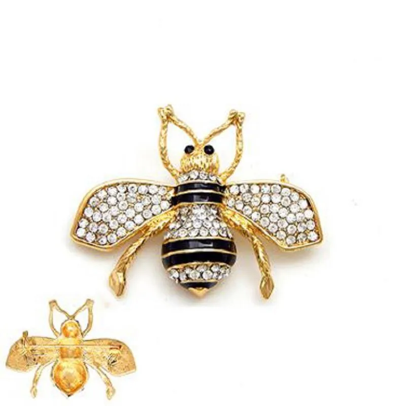 GOLD BLACK BEE BROOCH CLEAR RHINESTONES ( 2002 GDCLR ) made by Oh My Jewelry