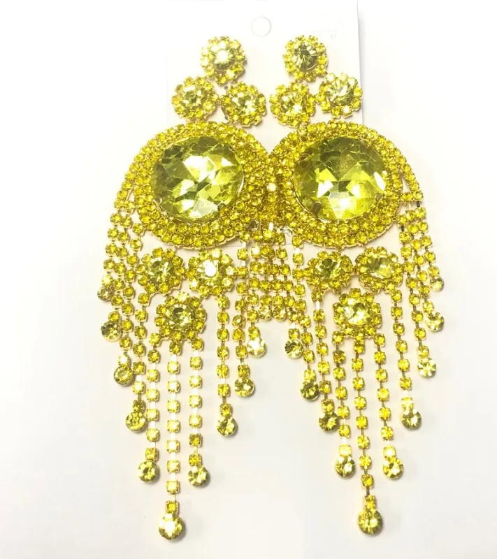 LARGE CHANDELIER EARRINGS YELLOW STONES ( 8593 GYE -CLIP) made by Oh My Jewelry