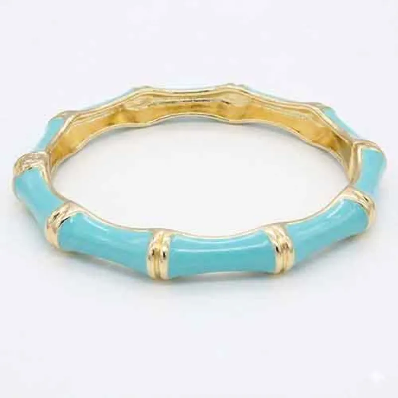 GOLD PLATED AQUA COLOR ENAMEL BAMBOO HINGED BANGLE ( BG5438 AQ ) made by Oh My Jewelry