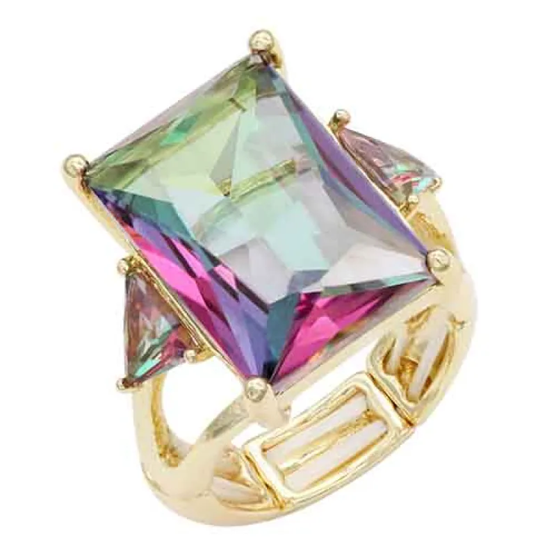 GOLD STRETCH RING MULTI COLOR STONES (2220 GDMT) made by Oh My Jewelry