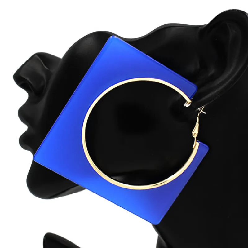 BLUE SQUARE EARRINGS ( 3514 BL ) made by Oh My Jewelry