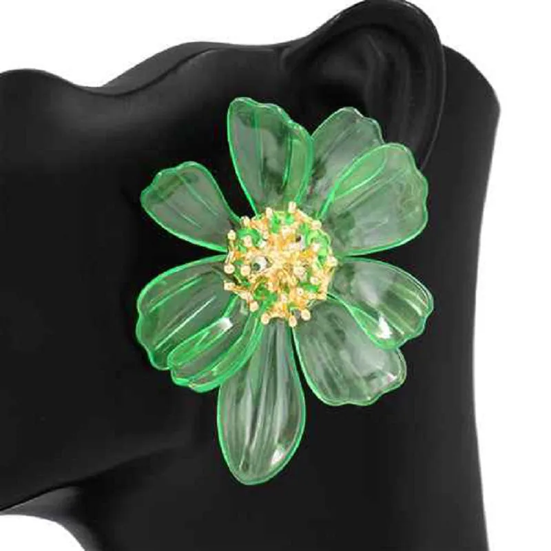 GREEN FLOWER EARRINGS ( 2846 GN ) made by Oh My Jewelry