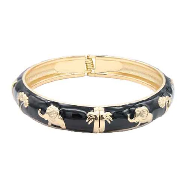 BLACK BANGLE ELEPHANT ( 5487 GDBK ) made by Oh My Jewelry