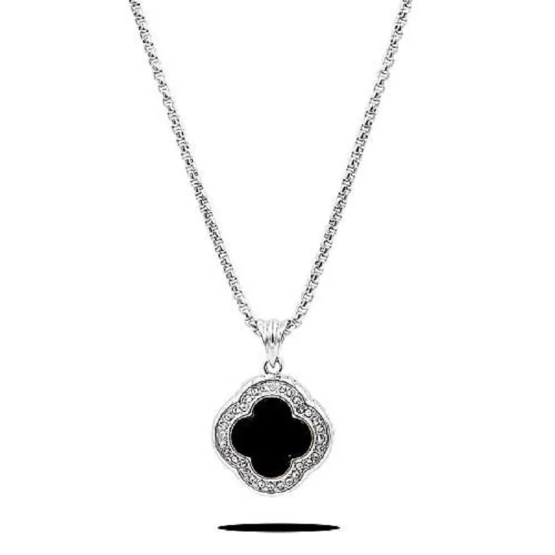 SILVER GOLD BLACK NECKLACE CLEAR CZ CUBIC ZIRCONIA STONES ( 4804 BK ) made by Oh My Jewelry