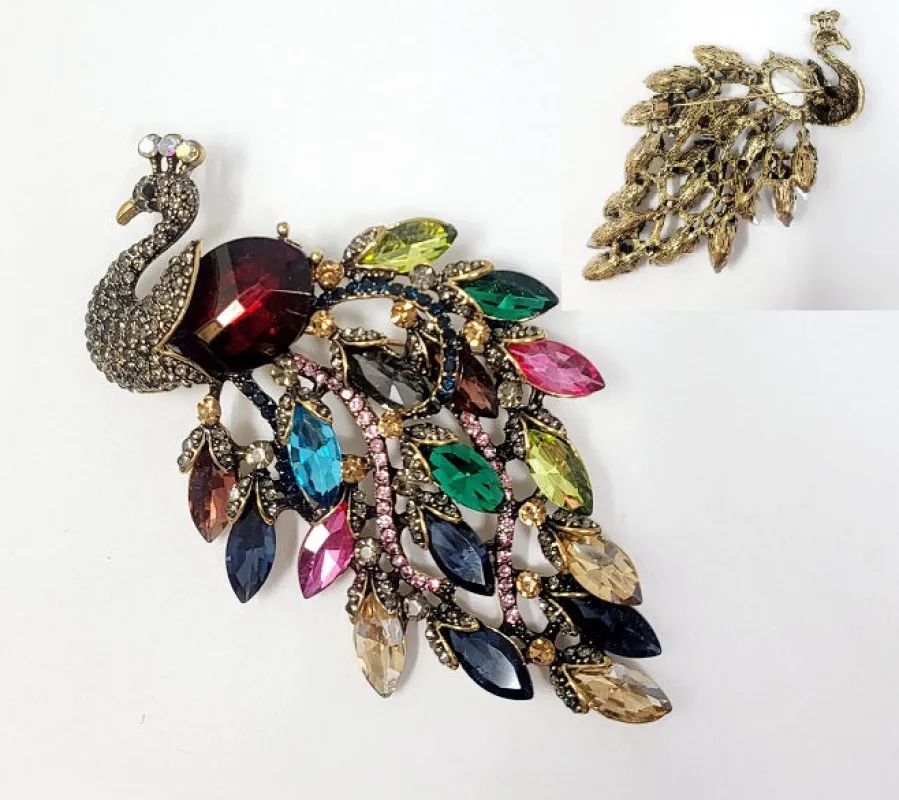 GOLD PEACOCK BROOCH MULTI COLOR STONES ( 10009 GMT ) made by Oh My Jewelry