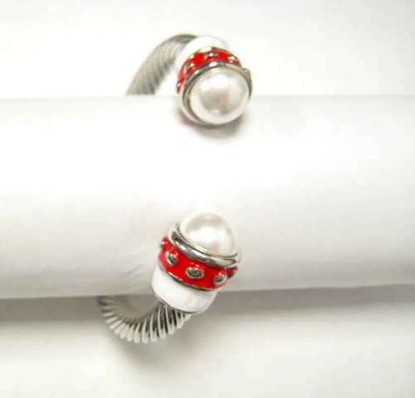 SILVER RED WHITE CUFF BANGLE ( 870 RDWT ) made by Oh My Jewelry