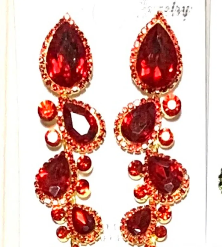 FASHION EARRINGS RED (ESE1077 RD) made by Oh My Jewelry