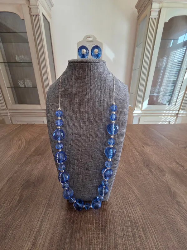 FASHION NECKLACE WITH EARRINGS (FNE4496 BLUE) HOME made by Oh My Jewelry