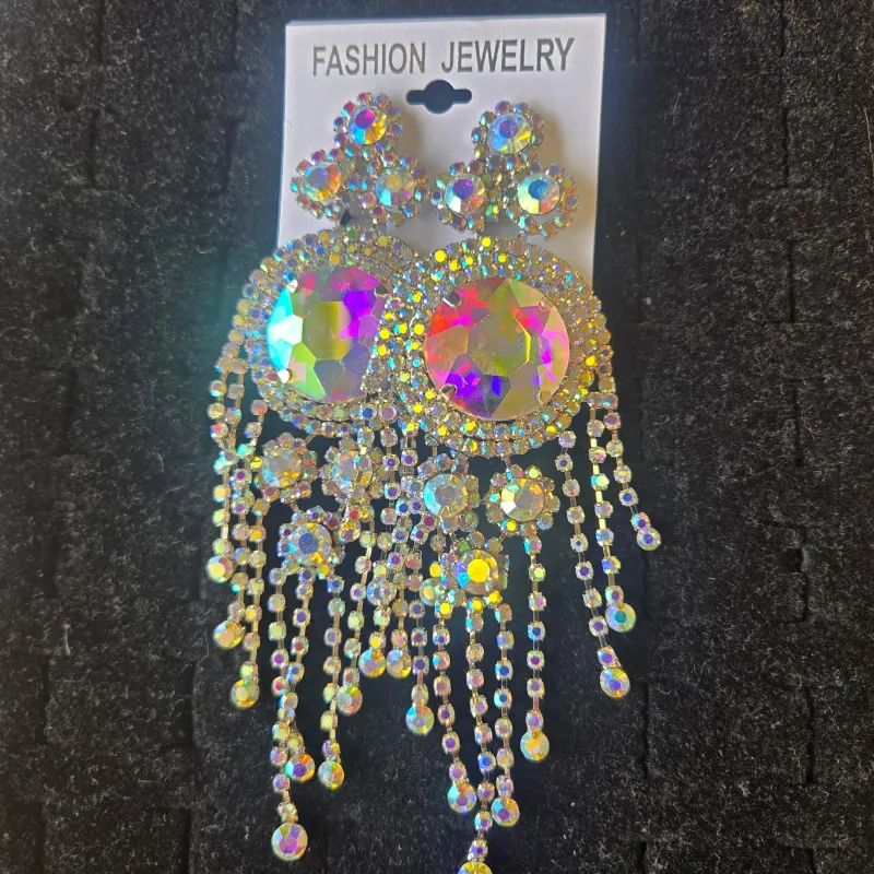 FASHION LARGE DANGLING CHANDELIER EARRINGS CLIP ( ESE8593 ABS) made by Oh My Jewelry