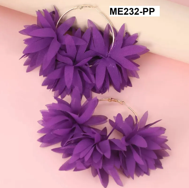 PURPLE FLOWERS HOOPS EARRINGS (ME232 PP) made by Oh My Jewelry