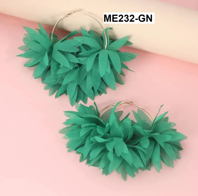 GREEN FLOWERS HOOPS EARRINGS (ME232 GN) made by Oh My Jewelry