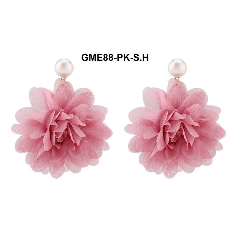 FASHION PINK FLOWER EARRINGS (GME88-PK) made by Oh My Jewelry