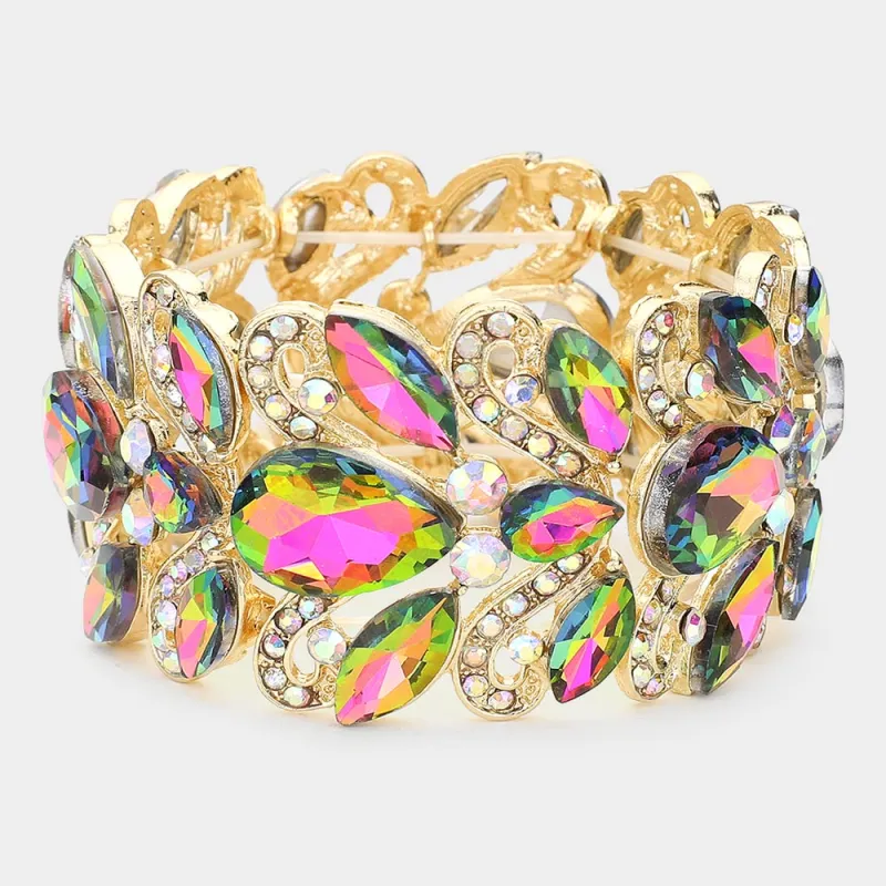 GOLD STRETCH BRACELET VITRAIL OIL SPILL STONES ( 9206 GGX ) made by Oh My Jewelry