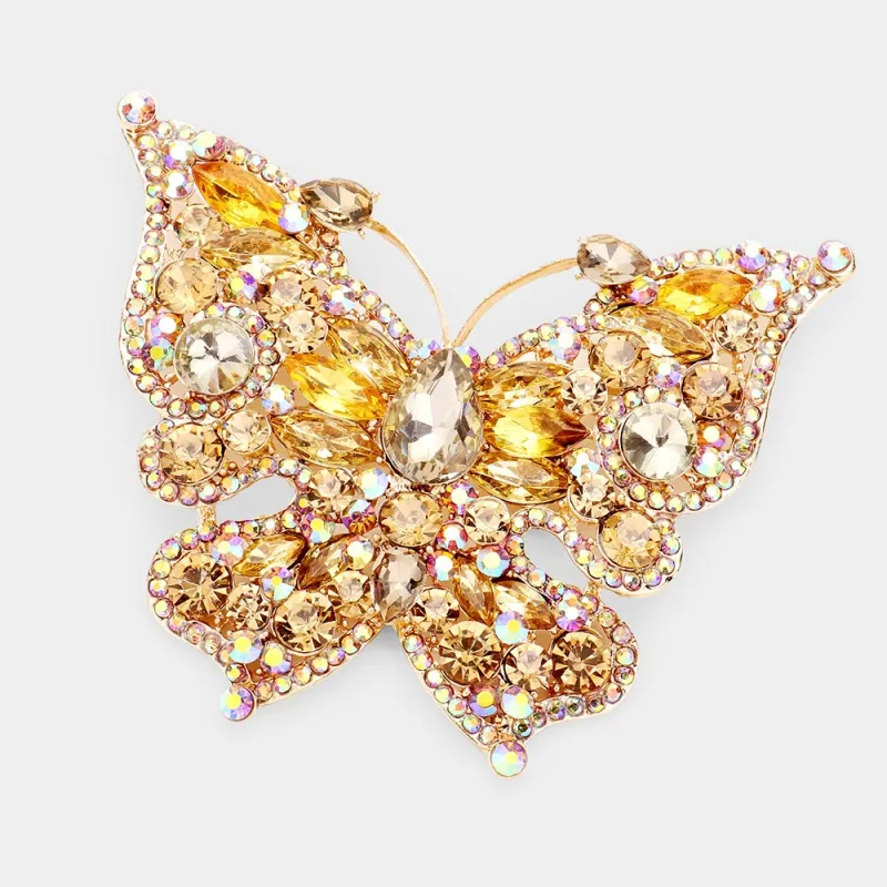 GOLD BUTTERFLY BROOCH WITH TOPAZ STONES ( 06536 GTP ) made by Oh My Jewelry