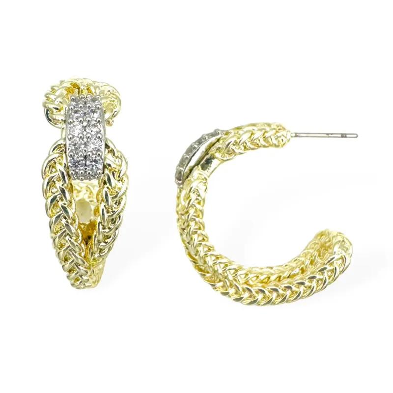 14K GOLD PLATED HOOP EARRINGS CLEAR CZ STONES ( 9373 E ) made by Oh My Jewelry