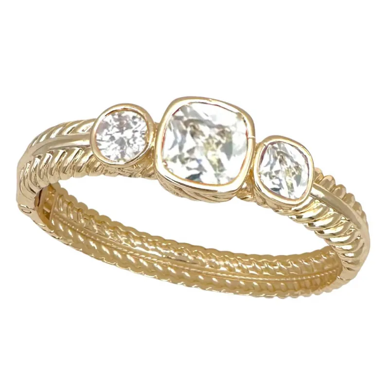 GOLD BANGLE CLEAR STONES ( 1372 BGC ) made by Oh My Jewelry