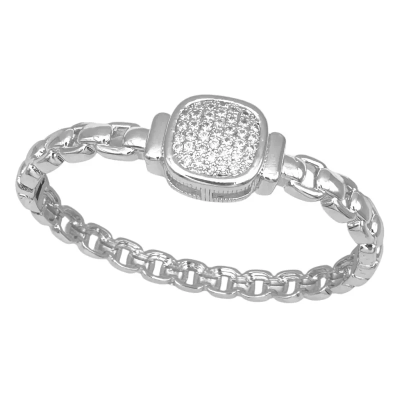 SILVER BANGLE CLEAR CZ STONES ( 1371 BX ) made by Oh My Jewelry