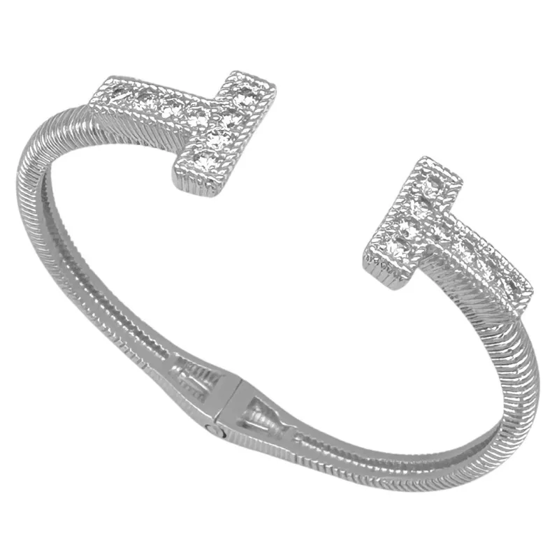 SILVER BANGLE CLEAR STONES ( 1044 BX ) made by Oh My Jewelry