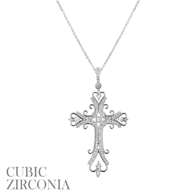 SILVER CROSS NECKLACE CLEAR CZ CUBIC ZIRCONIA STONE PENDANT ( 18132 CRR ) made by Rebecca Minkoff