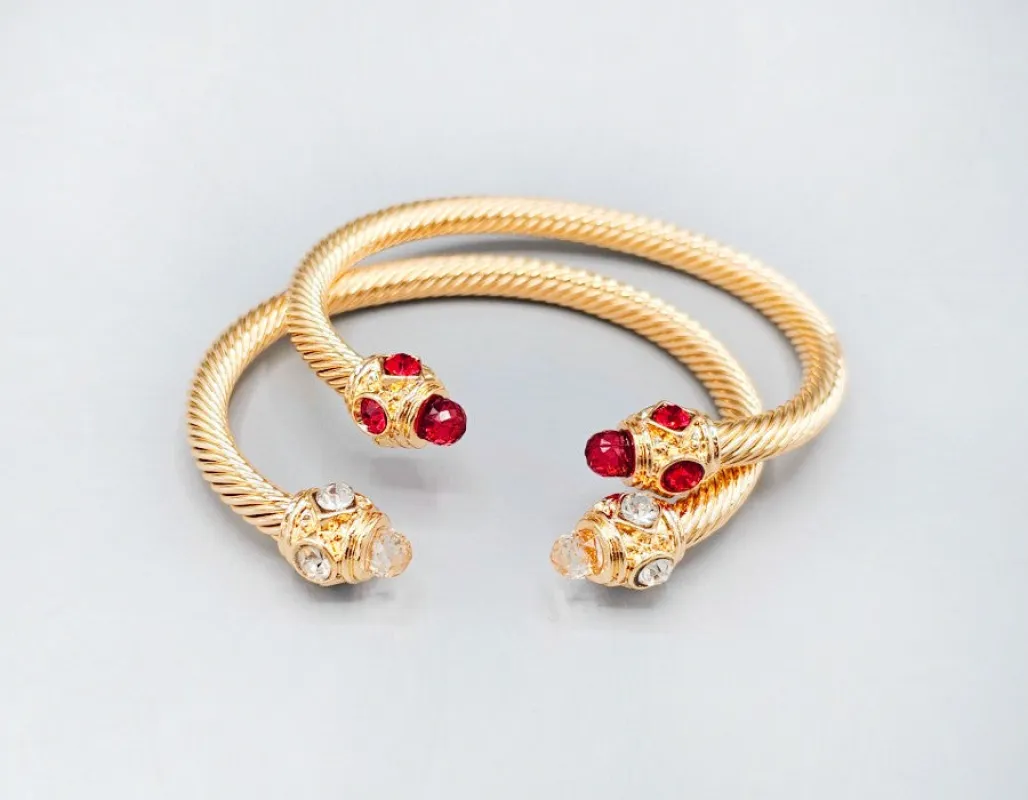 GOLD CUFF BANGLE SET RED WHITE STONES ( 1596 RDWHTGD ) made by Oh My Jewelry