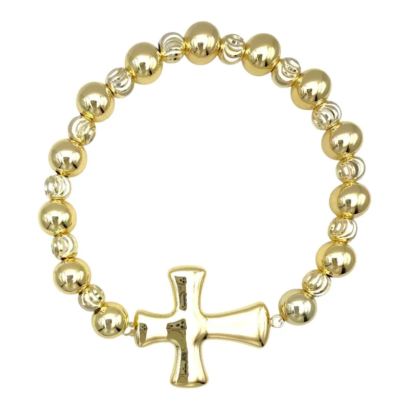FASHION BRACELET GOLD CROSS GOLD BEADS (1981 BG) made by Oh My Jewelry