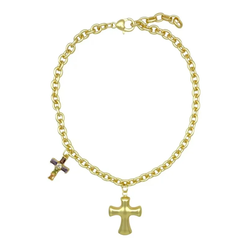 FASHION NECKLACE MATTGOLD TOGGLE 2 CROSSES 17 + 2" (1983 MG) made by Oh My Jewelry