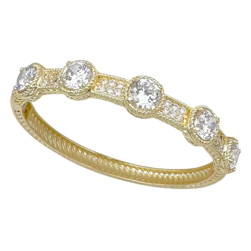 FASHION BANGLE GOLD 5 RND CZ CLEAR 6.75" (1441 BGC) made by Oh My Jewelry