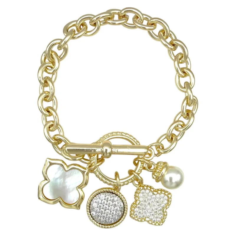 FASHION BRACELET GOLD  4 CLOVER CHARMS (1980 BG) made by Oh My Jewelry