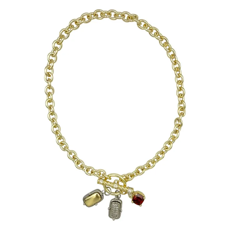 FASHION NECKLACE TOGGLE CZ PAVE CHARMS 17" (1975) made by Oh My Jewelry