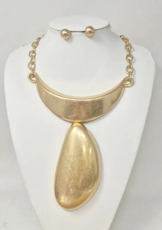 FASHION GOLD NECKLACE WITH EARRINGS (JN11355 MG) made by Oh My Jewelry