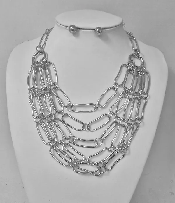 FASHION SILVER NECKLACE WITH EARRINGS (JN11342 R) sold by Oh My Jewelry