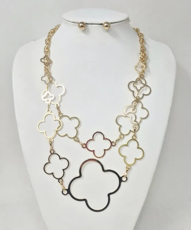 FASHION GOLD CLOVER NECKLACE (JN11338 G) made by Oh My Jewelry